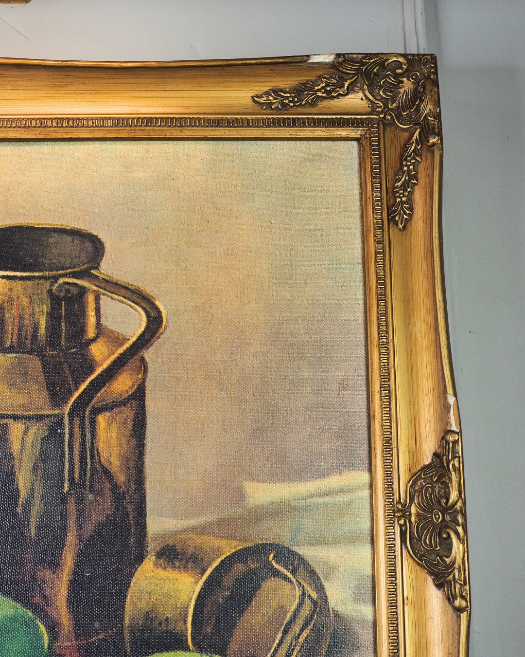 Vintage Henk Bos Still Life Framed Textured Print | Dutch Fruit & Brass Jug Wall Art