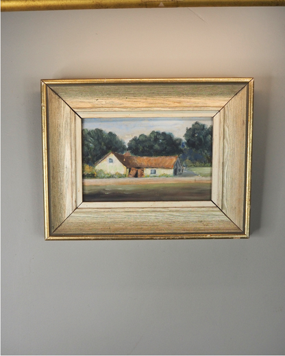 Early 20th Century Rural Countryside Landscape Oil Painting in White Frame