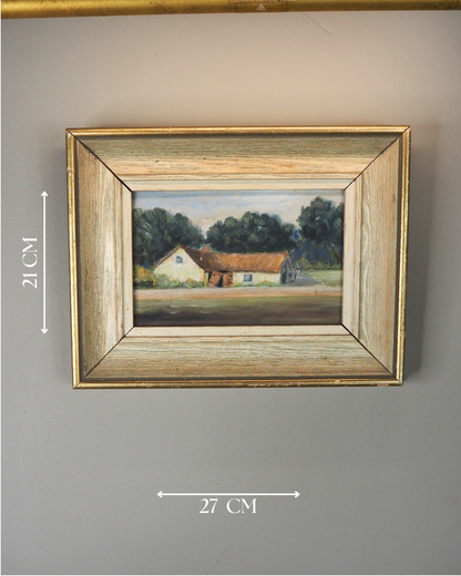 Early 20th Century Rural Countryside Landscape Oil Painting in White Frame