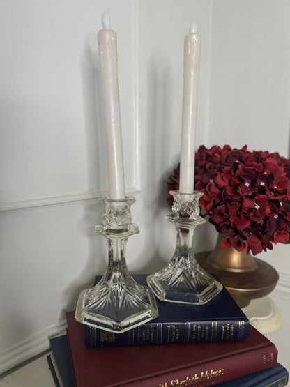 French Themed Vintage Vintage Glass Candlesticks Pair