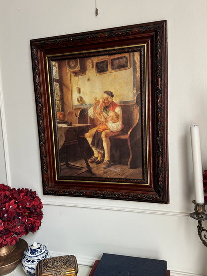 Vintage Large Reproduction Print in a unique wooden frame