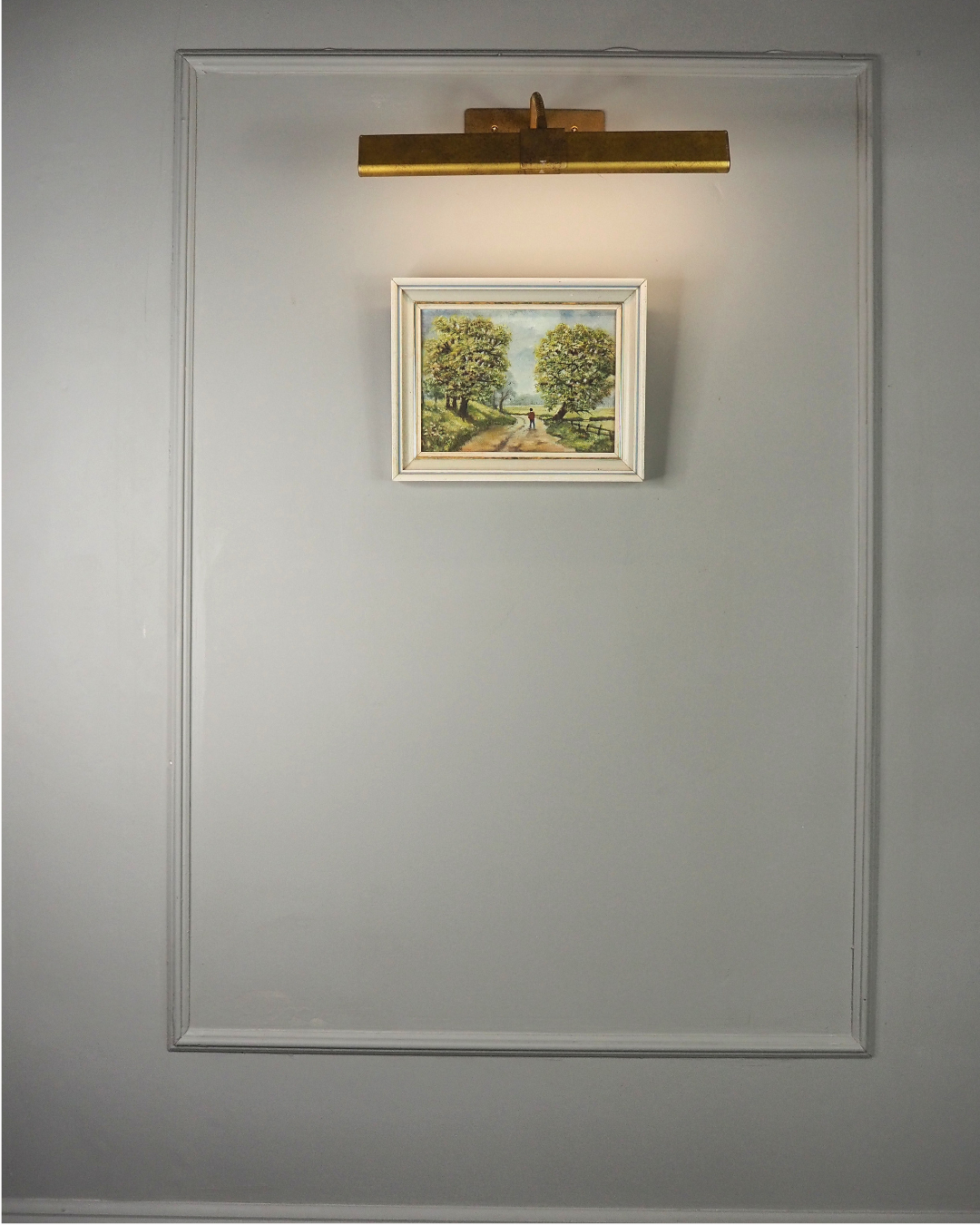 1923 Oil Painting by M Hodes in White  Small Vintage Frame