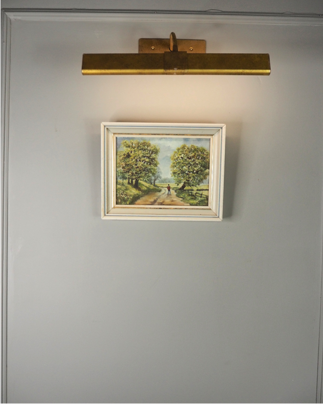 1923 Oil Painting by M Hodes in White  Small Vintage Frame