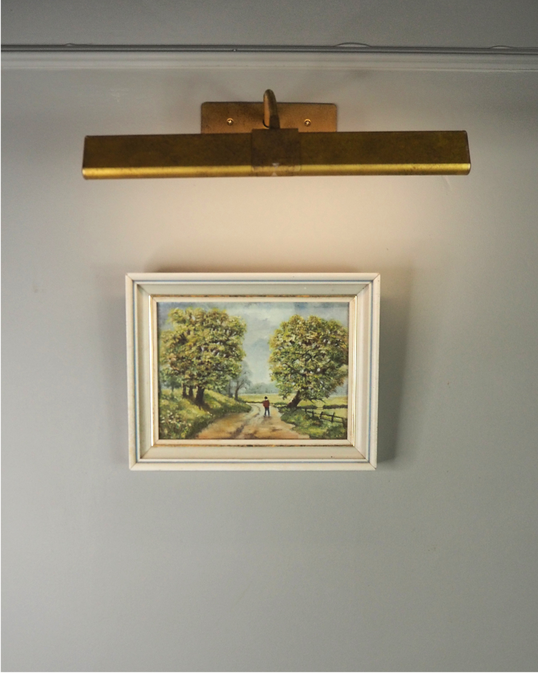 1923 Oil Painting by M Hodes in White  Small Vintage Frame