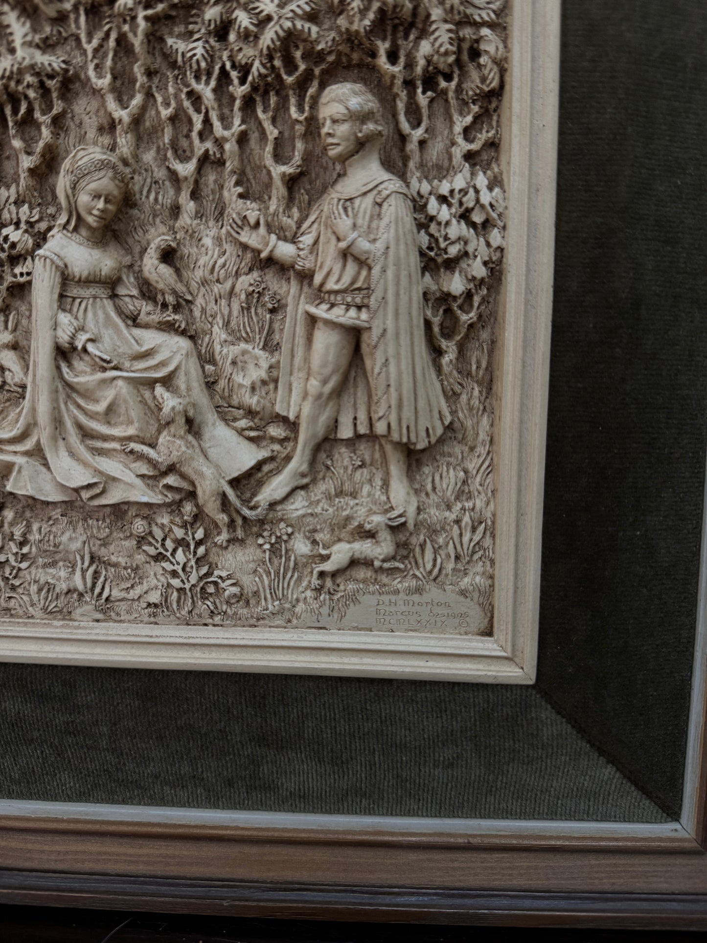 Vintage D.H. Moreton 1979 Marcus Designs Wall Plaque | Romantic Courtship Scene | Woodland Animals | 3D Raised Relief Art