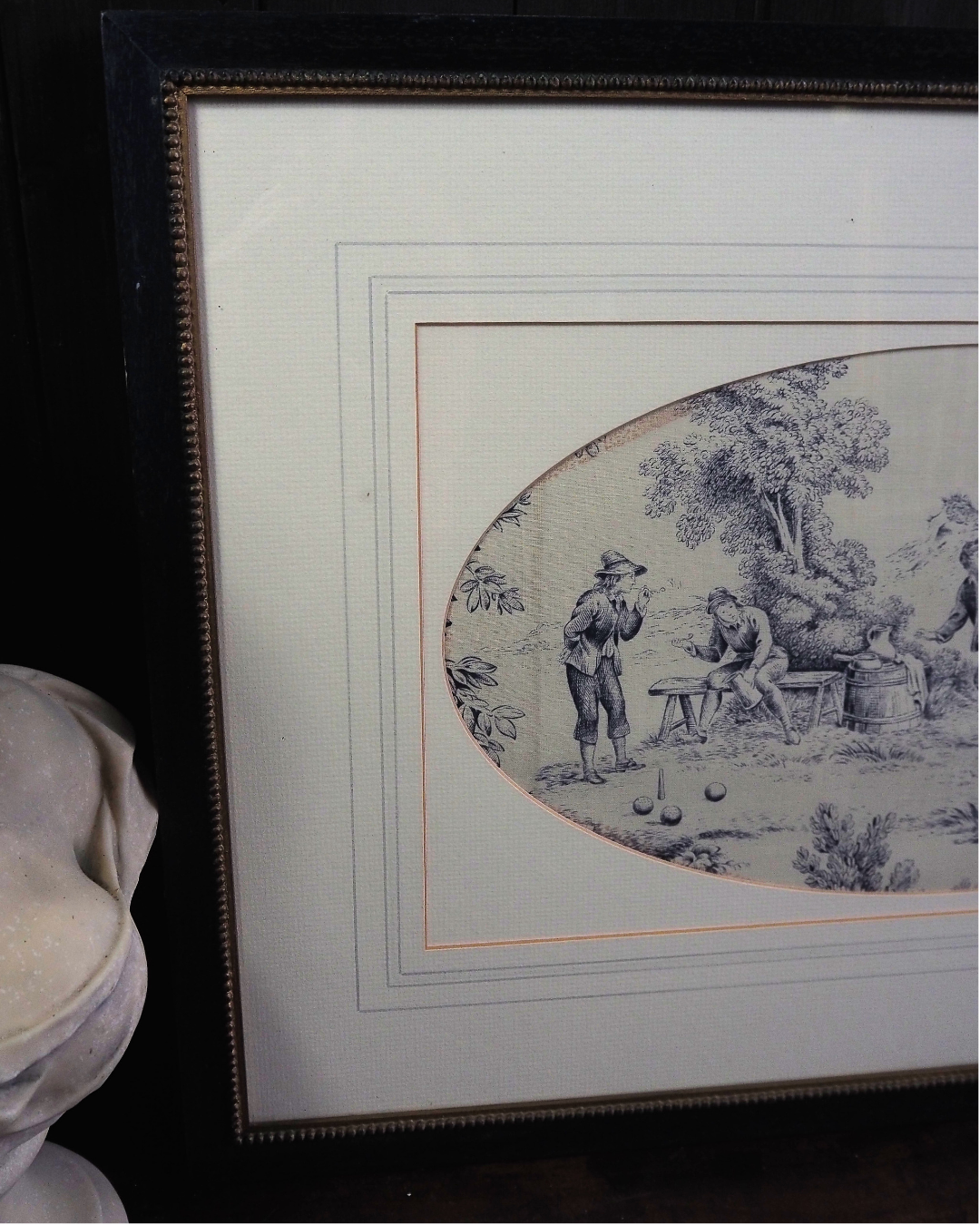Pair of 19th Century French Toile de Jouy Framed Fabric Panels - Bobbin Frame