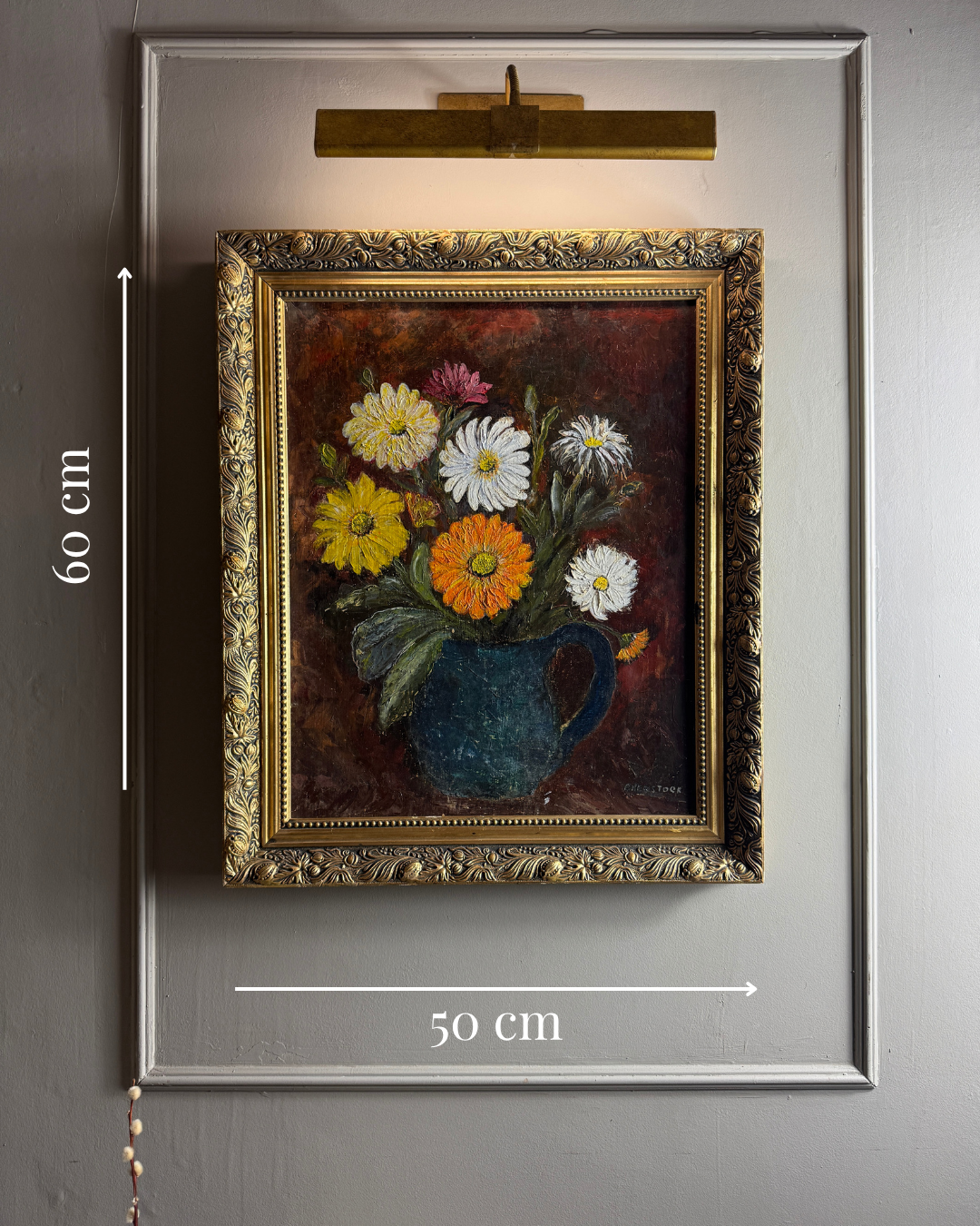Vintage Floral Oil Painting by E. Henstock - Antique Gold Gilt Frame