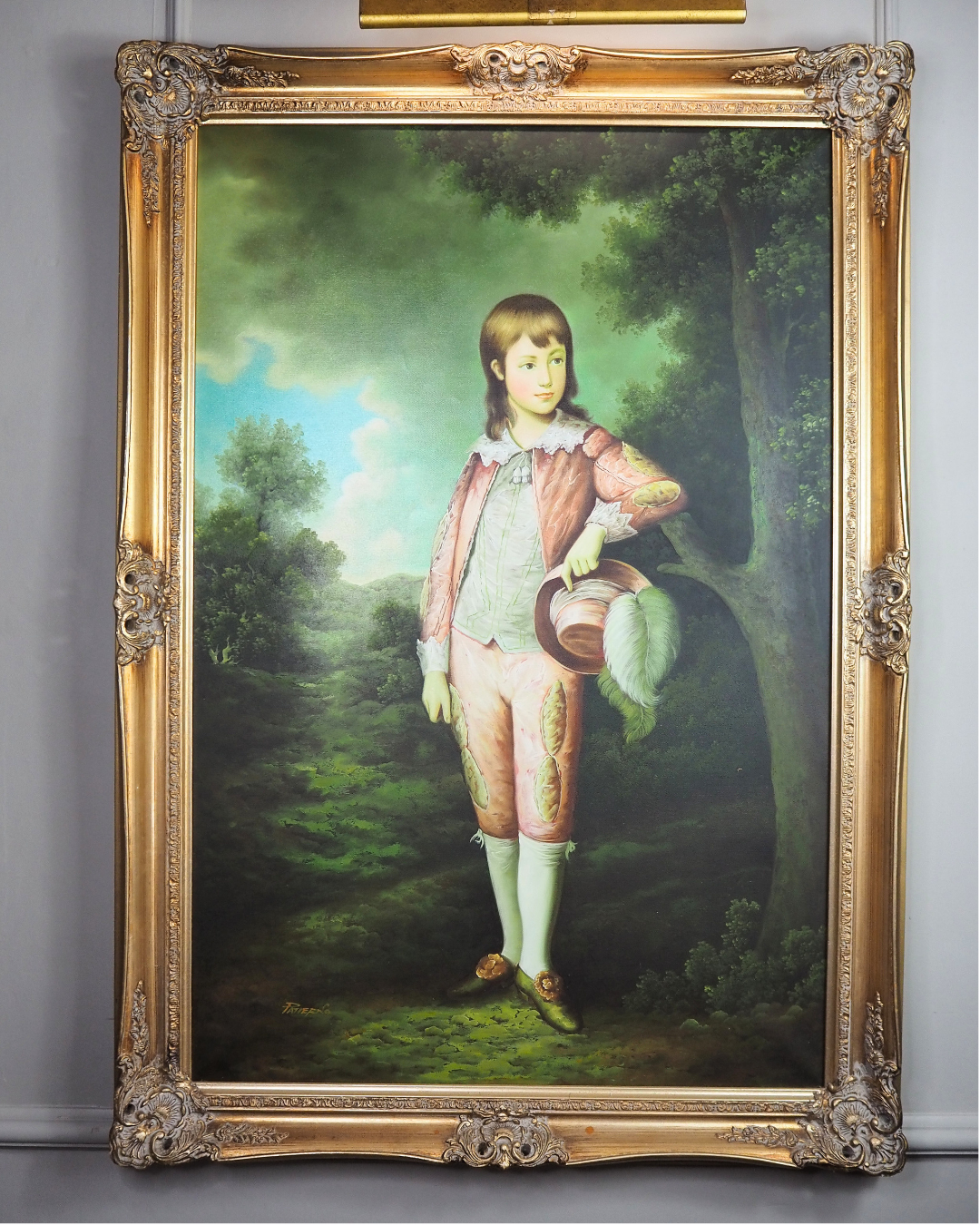 The Pink Boy After Thomas Gainsborough -  Signed Large Portrait Oil Painting by Patierno