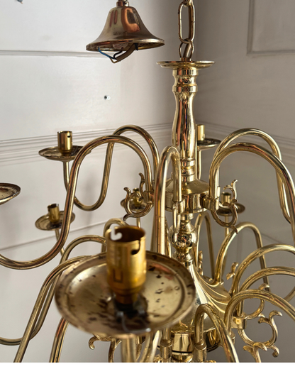 Vintage Dutch Brass Chandelier – 18 Light Baroque Style Ceiling Lighting