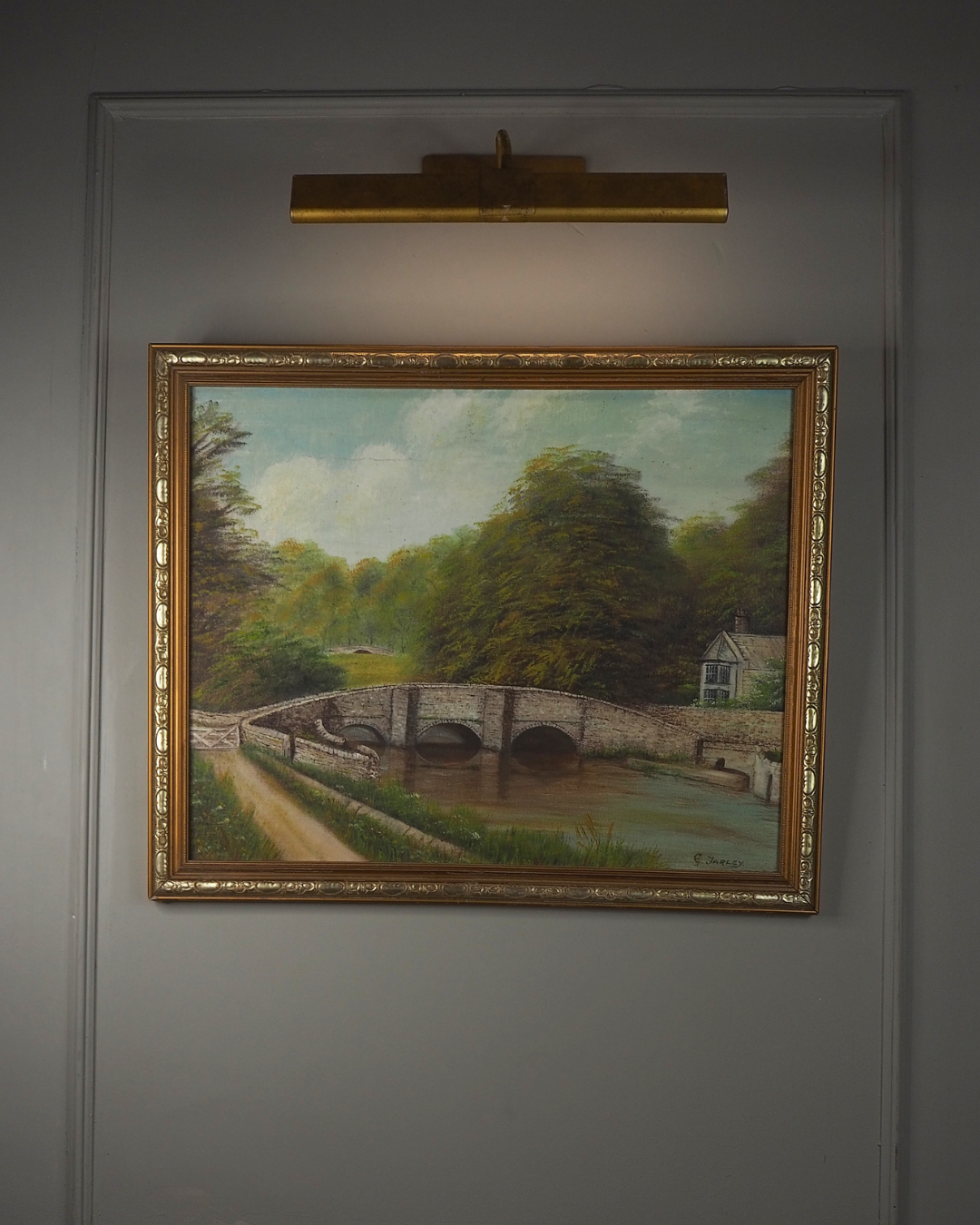 Vintage Signed Sheepwash Bridge Landscape Oil Painting