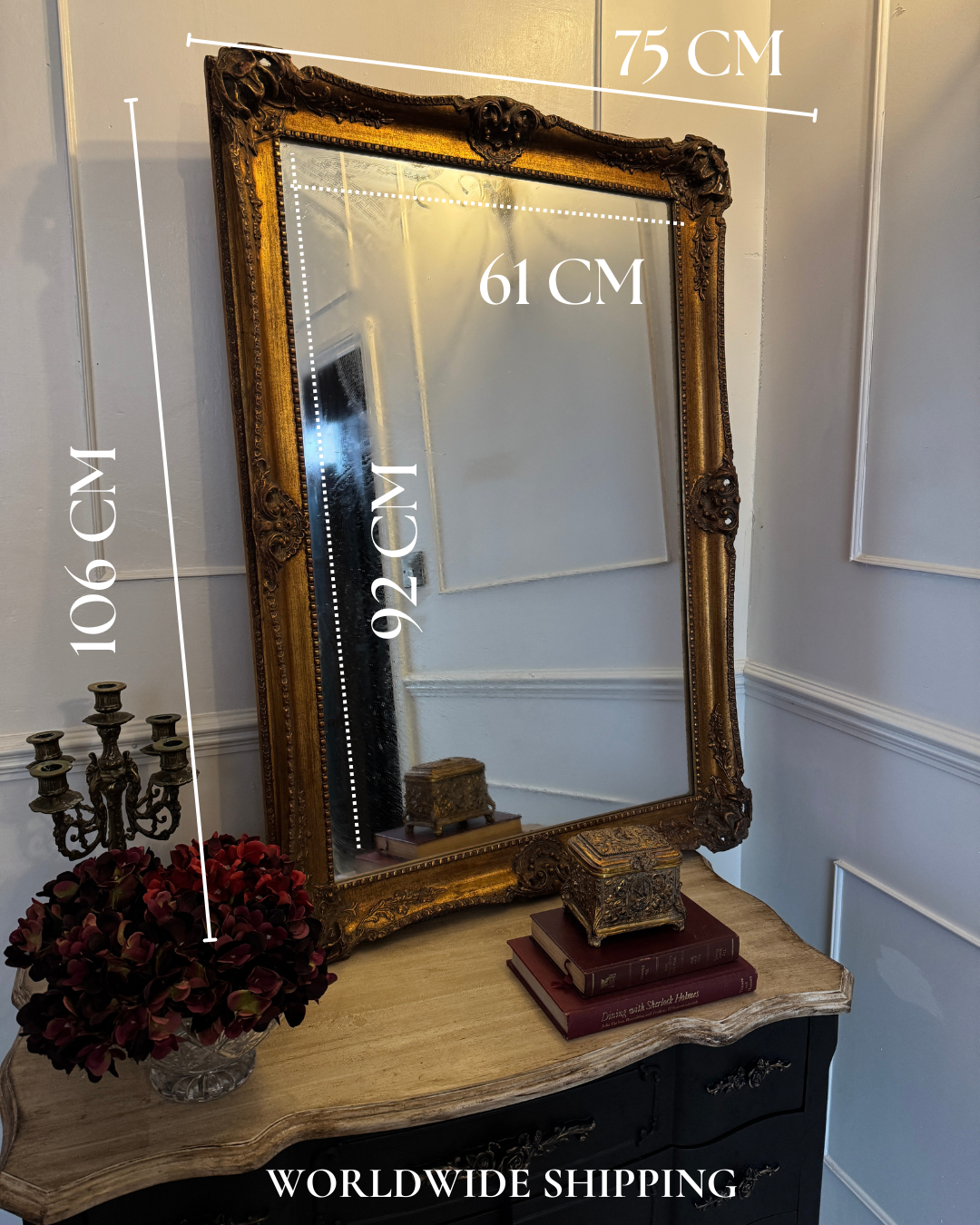 Antique French Gold Gilt Mirror with Ornate Edges – Large Statement Piece