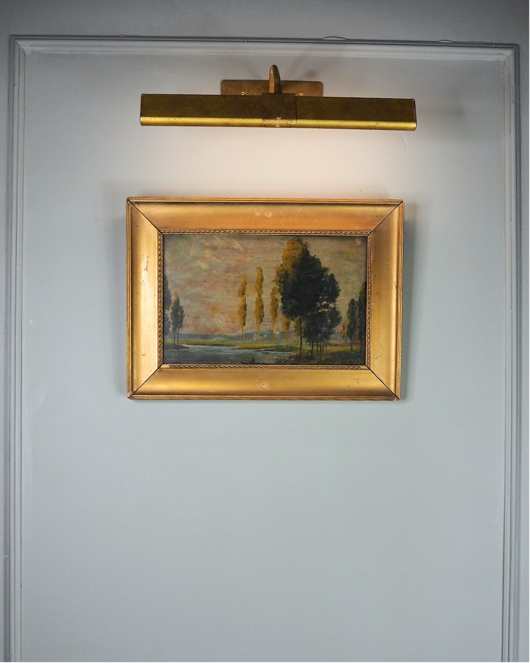 Antique Dark Landscape Oil Painting French Style Windswept Trees