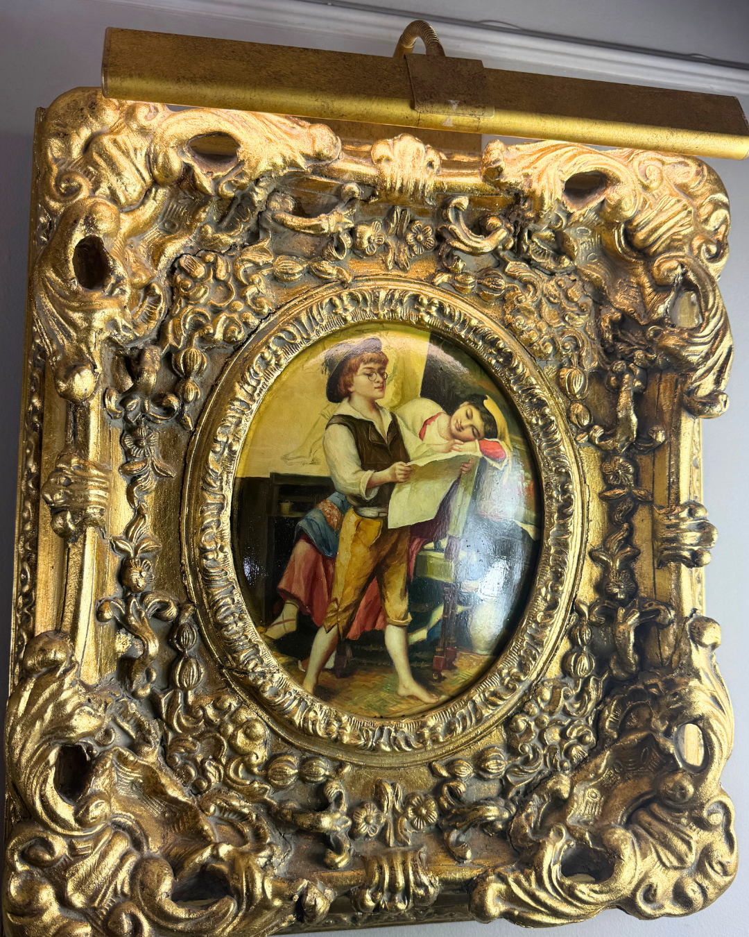 Antique 19th Century Oil Paintings – Rococo Gesso Frames, Convex Wood Panels