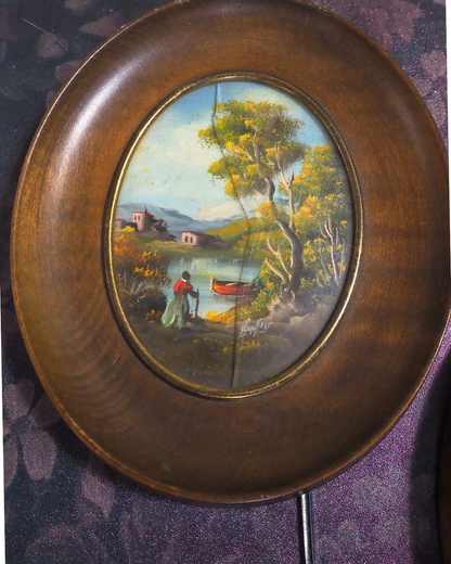 Vintage Van Holt Miniature Oil Paintings – Italian 1950-1960s Domed Glass