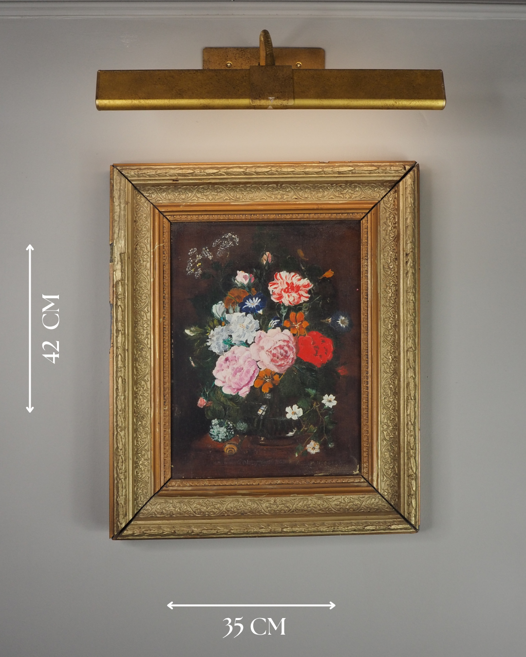 Heavy Antique Frame with Floral Oil Painting SIgned by M.Hodges 1923