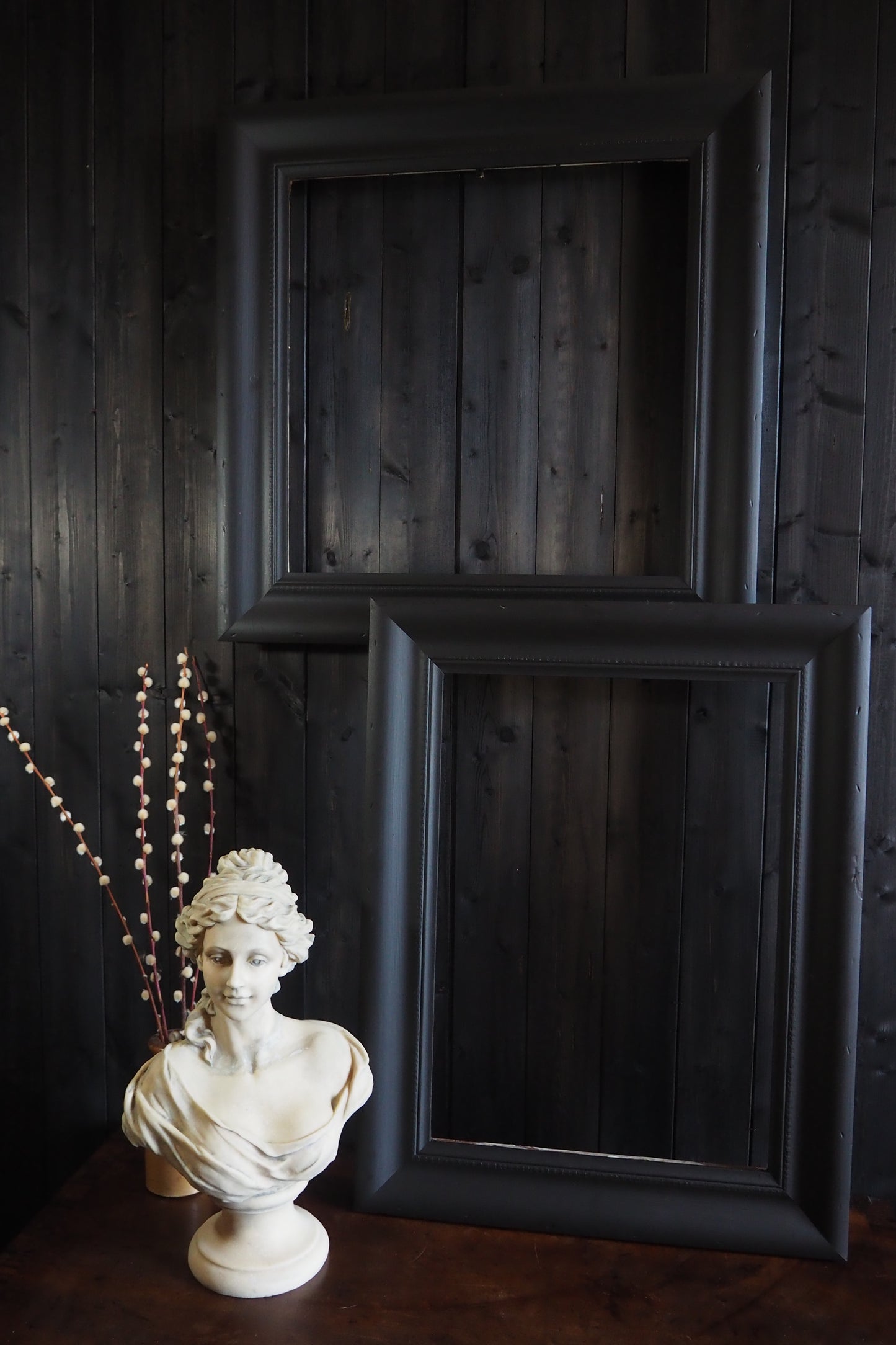 Large Vintage Black Distressed Upcycled Solid Wood Frame- The York