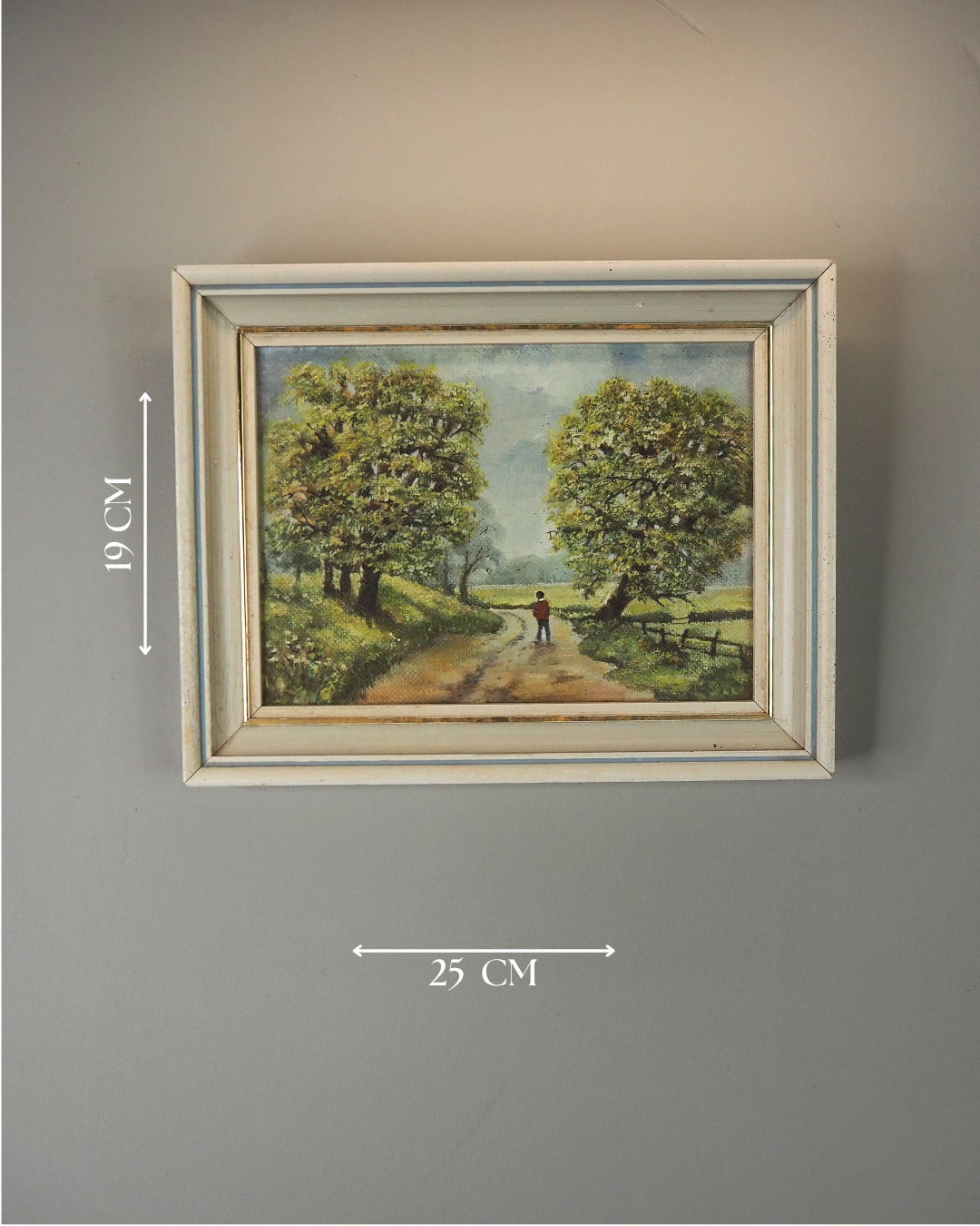1923 Oil Painting by M Hodes in White  Small Vintage Frame