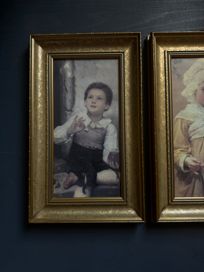 Vintage  Matching Gold Thick Gilt Frames - Matching Frame Set with Vintage Prints