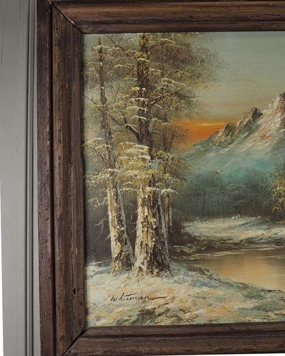 Vintage G. Whitman Oil Painting- Snowy Mountain River Landscape