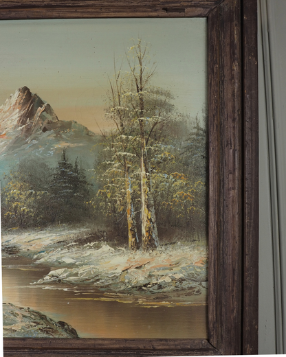 Vintage G. Whitman Oil Painting- Snowy Mountain River Landscape