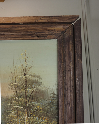 Vintage G. Whitman Oil Painting- Snowy Mountain River Landscape