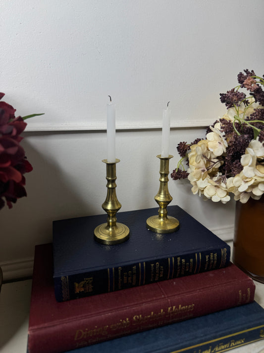 Vintage Bright Brass Candlesticks Pair