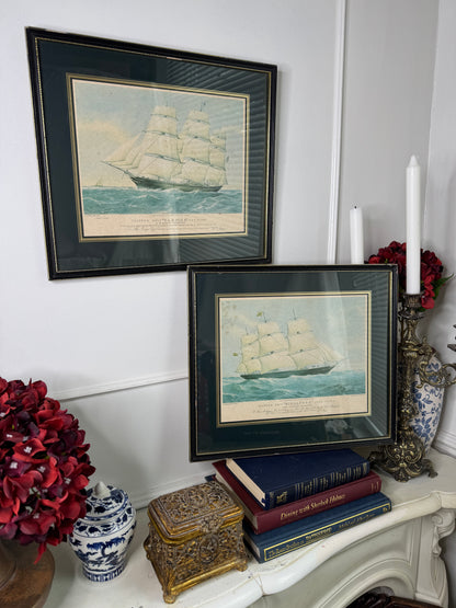 Timeless Voyage –Vintage Ship Print Pair with Black Frames