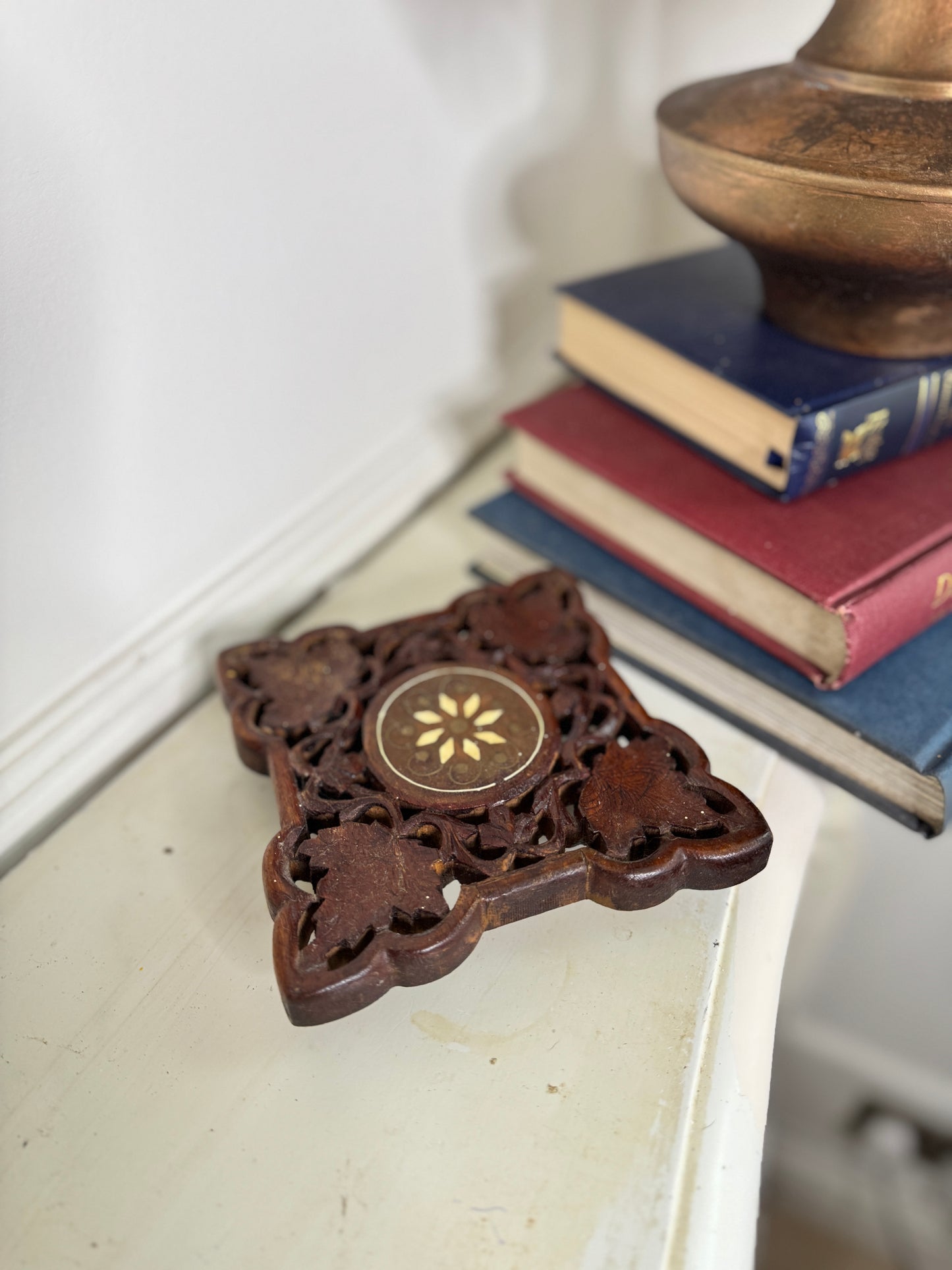 Vintage Rustic Indian Wooden Mini Plant Stand