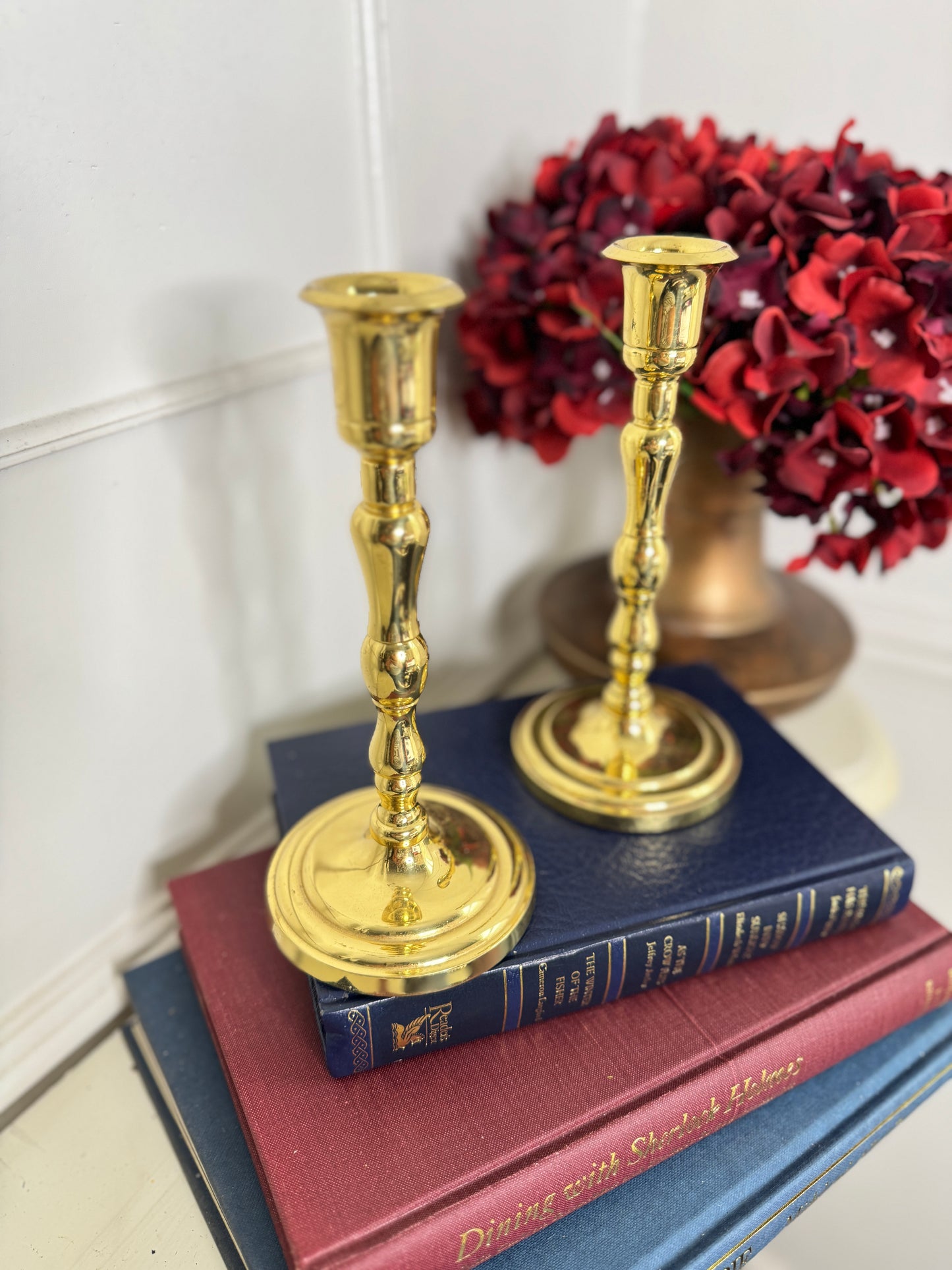 Vintage Heavy Medium Brass Candlesticks Pair