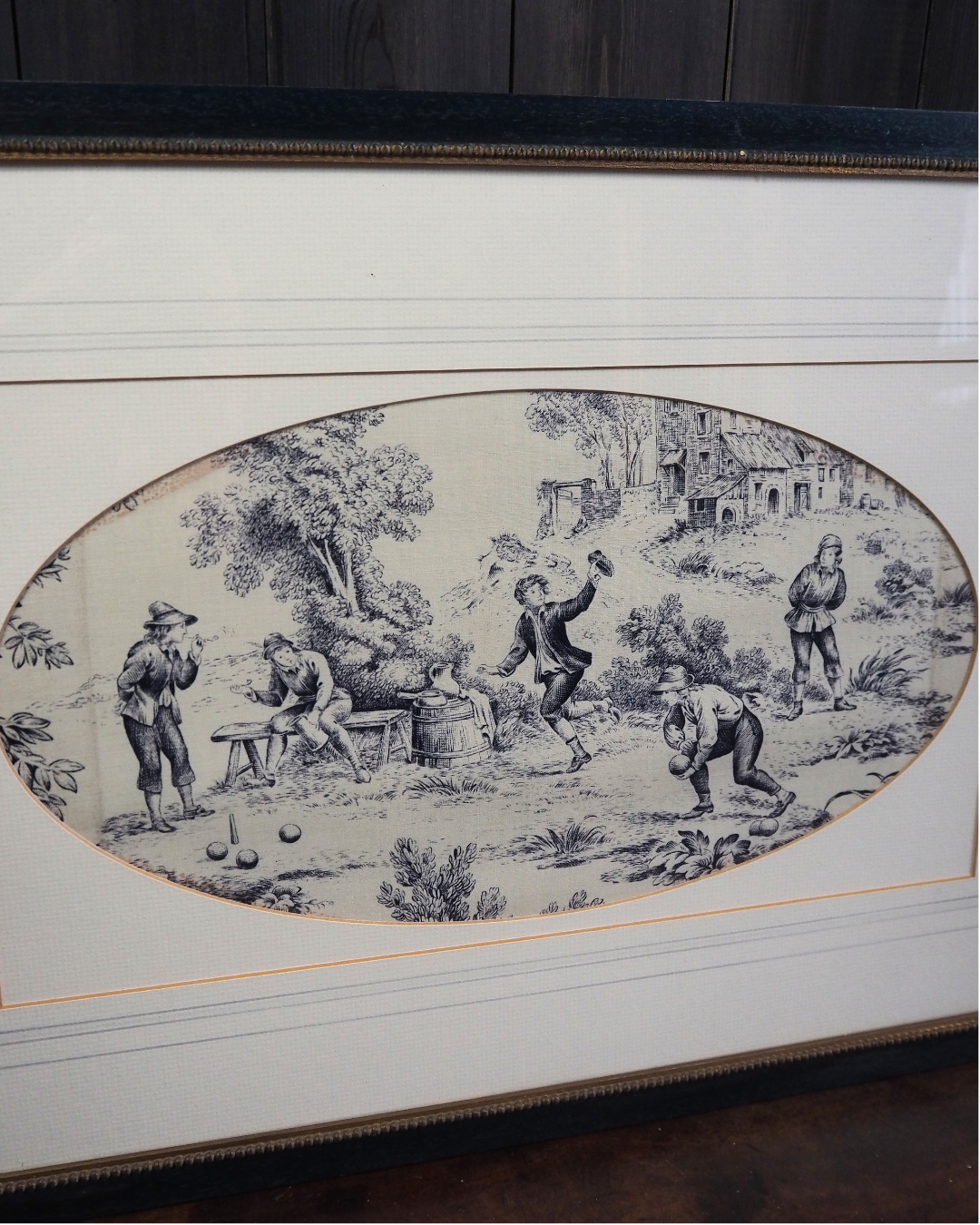 Pair of 19th Century French Toile de Jouy Framed Fabric Panels - Bobbin Frame