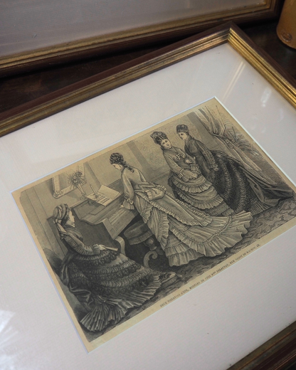Pair of Antique French Fashion Engraved Newspaper Prints -Paris Couture Wall Art