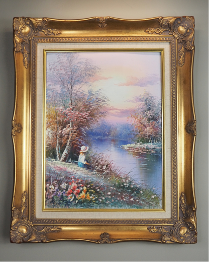 Fishing Girl- Impressionist Oil Painting by P. Minton