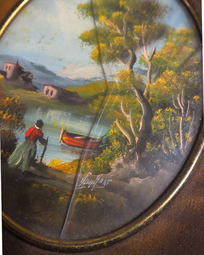 Vintage Van Holt Miniature Oil Paintings – Italian 1950-1960s Domed Glass