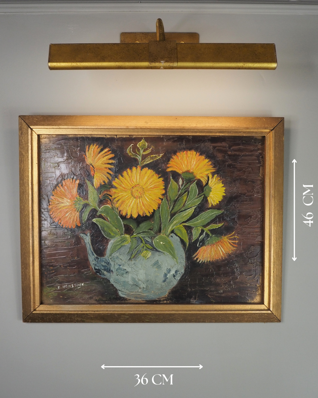 Vintage Yellow Flowers Oil Painting by E. Henstock: Gilt Gold Frame