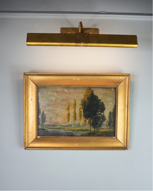 Antique Dark Landscape Oil Painting French Style Windswept Trees