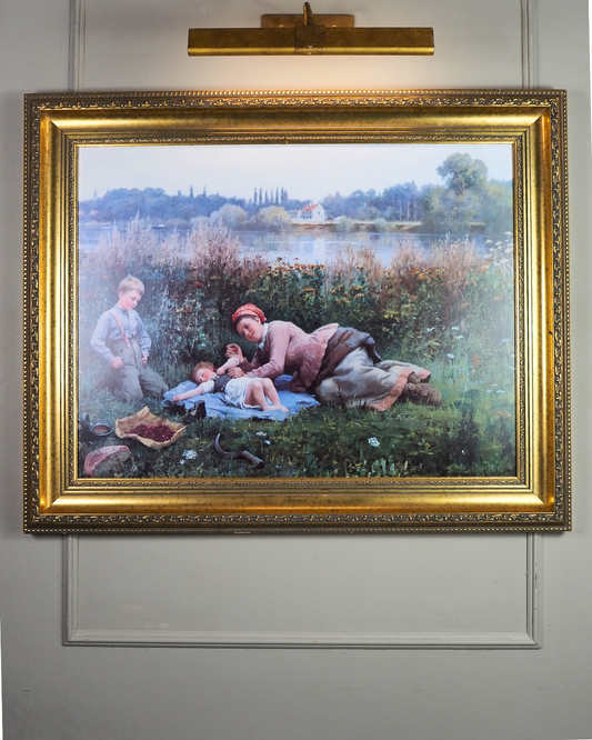 Daniel Ridgway Knight -"Noonday Repast" Large Vintage Print In Gilt Frame