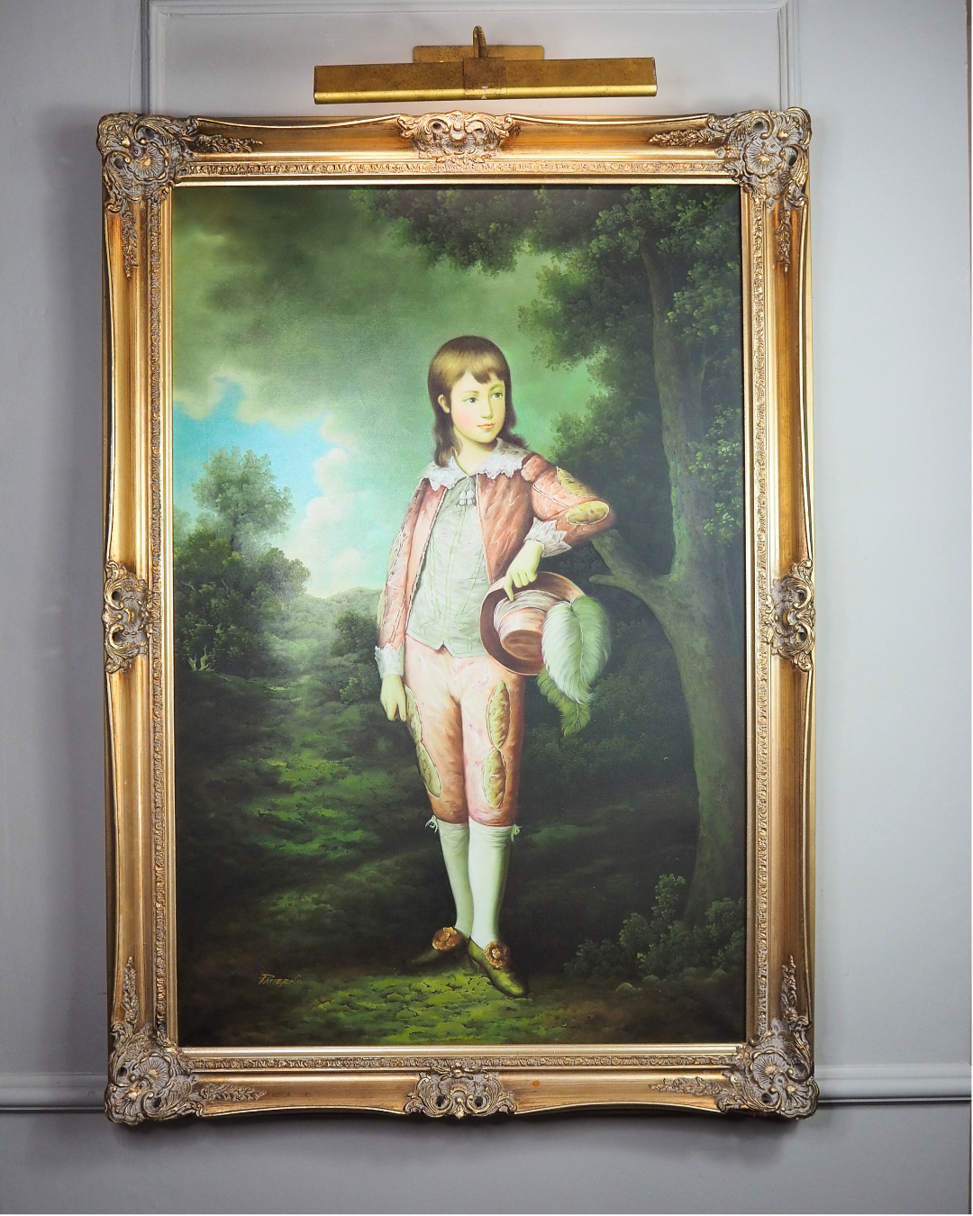 The Pink Boy After Thomas Gainsborough -  Signed Large Portrait Oil Painting by Patierno