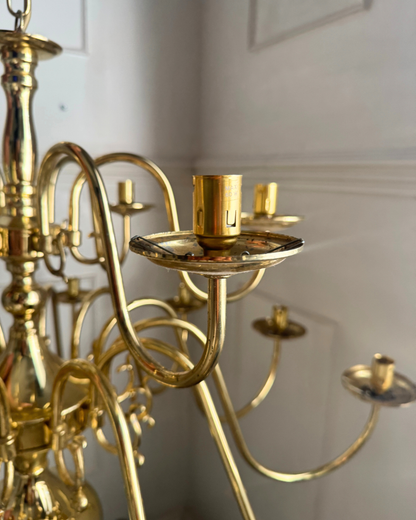 Vintage Dutch Brass Chandelier – 18 Light Baroque Style Ceiling Lighting