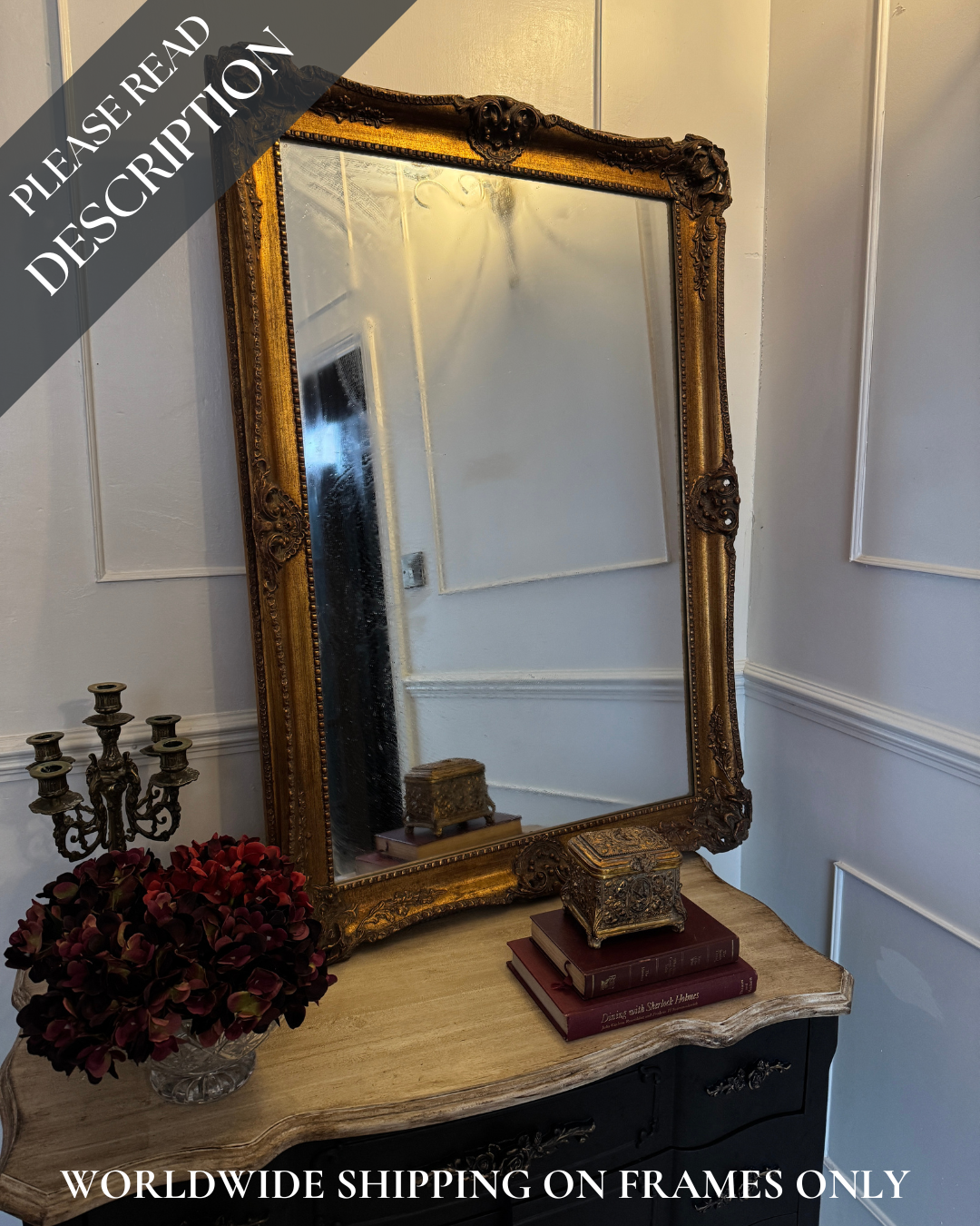 Antique French Gold Gilt Mirror with Ornate Edges – Large Statement Piece