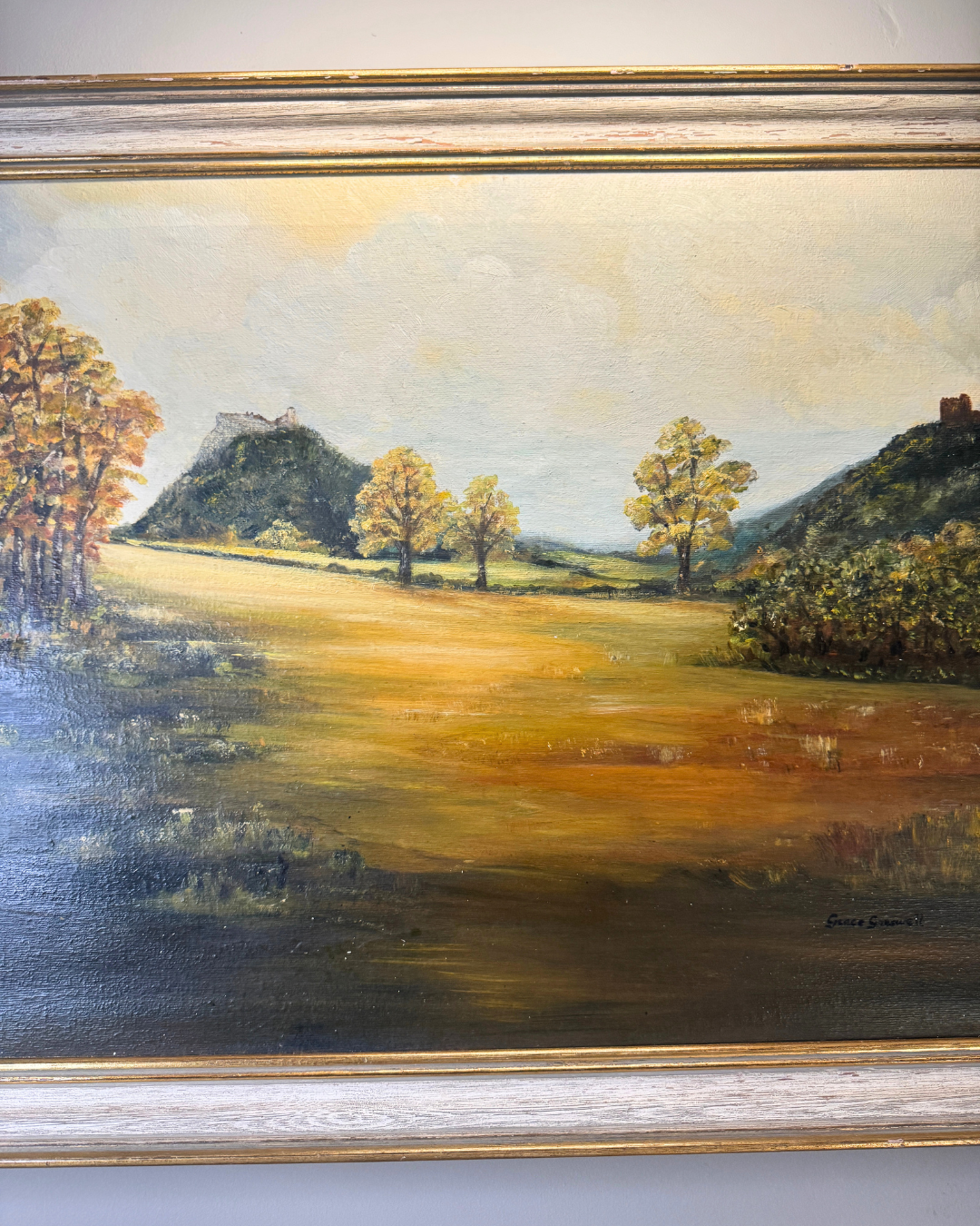 Vintage Original Oil Painting by Grace Greswell – Rustic Countryside Landscape