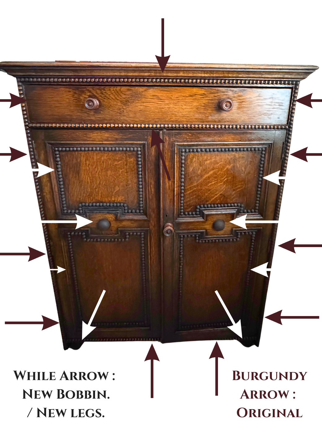 Antique Oak Bobbin Cabinet - Jacobean Style Sideboard