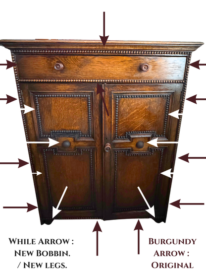 Antique Oak Bobbin Cabinet - Jacobean Style Sideboard