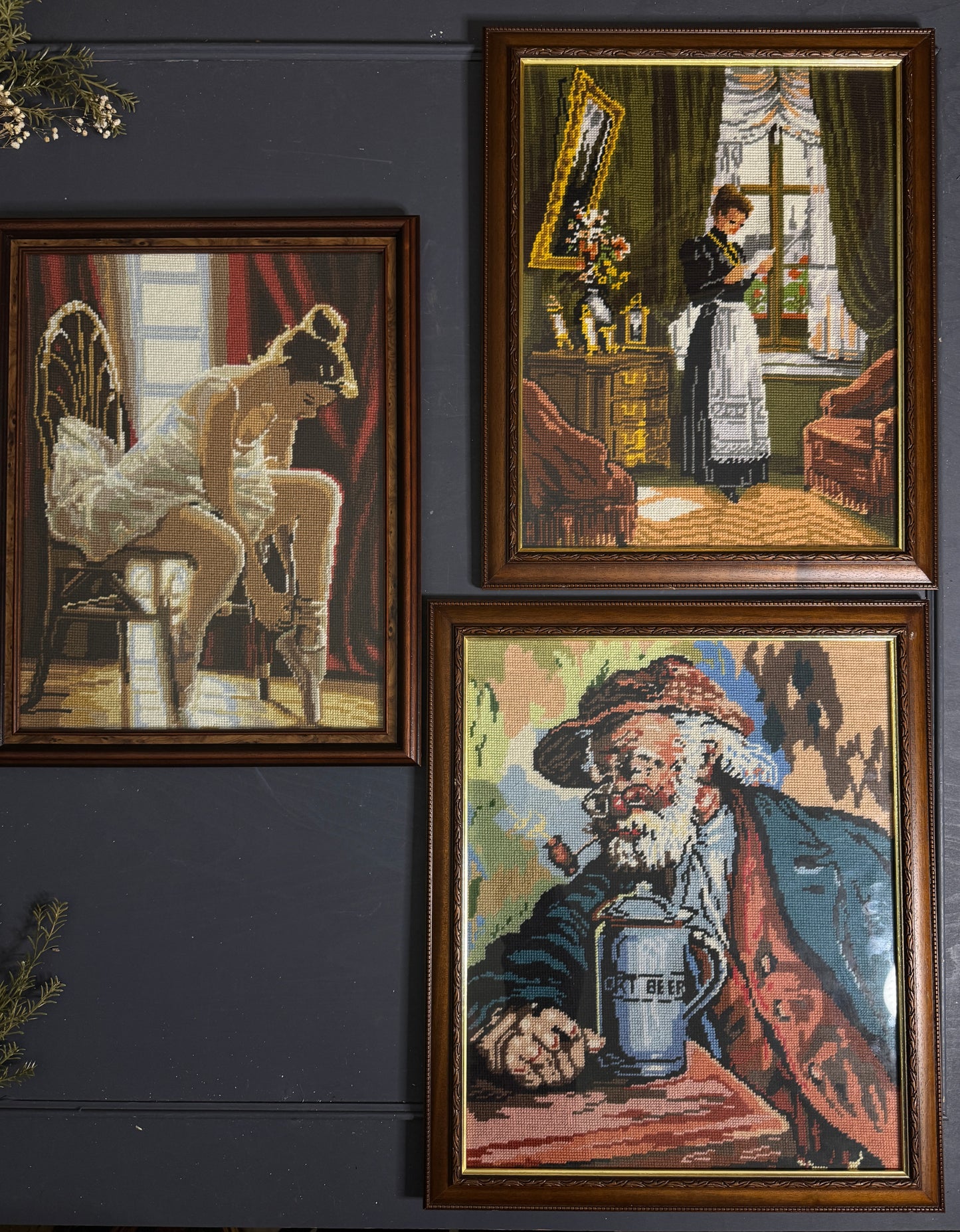 Hand-Stitched Gobelin Embroidery Art – Portrait of an Old Man with Beer