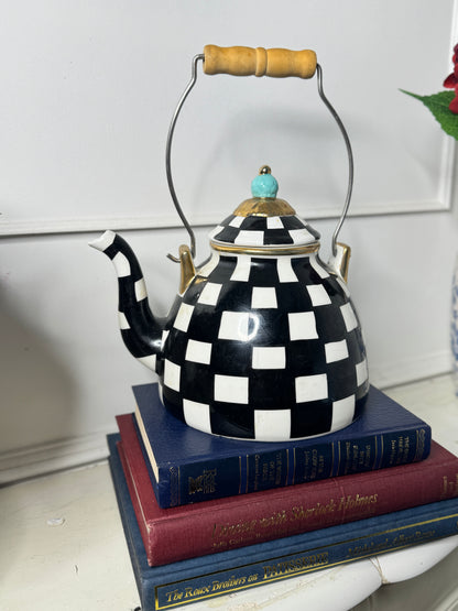 Black & White Checked Ceramic Teapot – Inspired by MacKenzie-Childs Courtly Check – 1.5L Harlequin Tea Pot