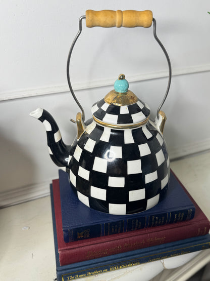 Black & White Checked Ceramic Teapot – Inspired by MacKenzie-Childs Courtly Check – 1.5L Harlequin Tea Pot