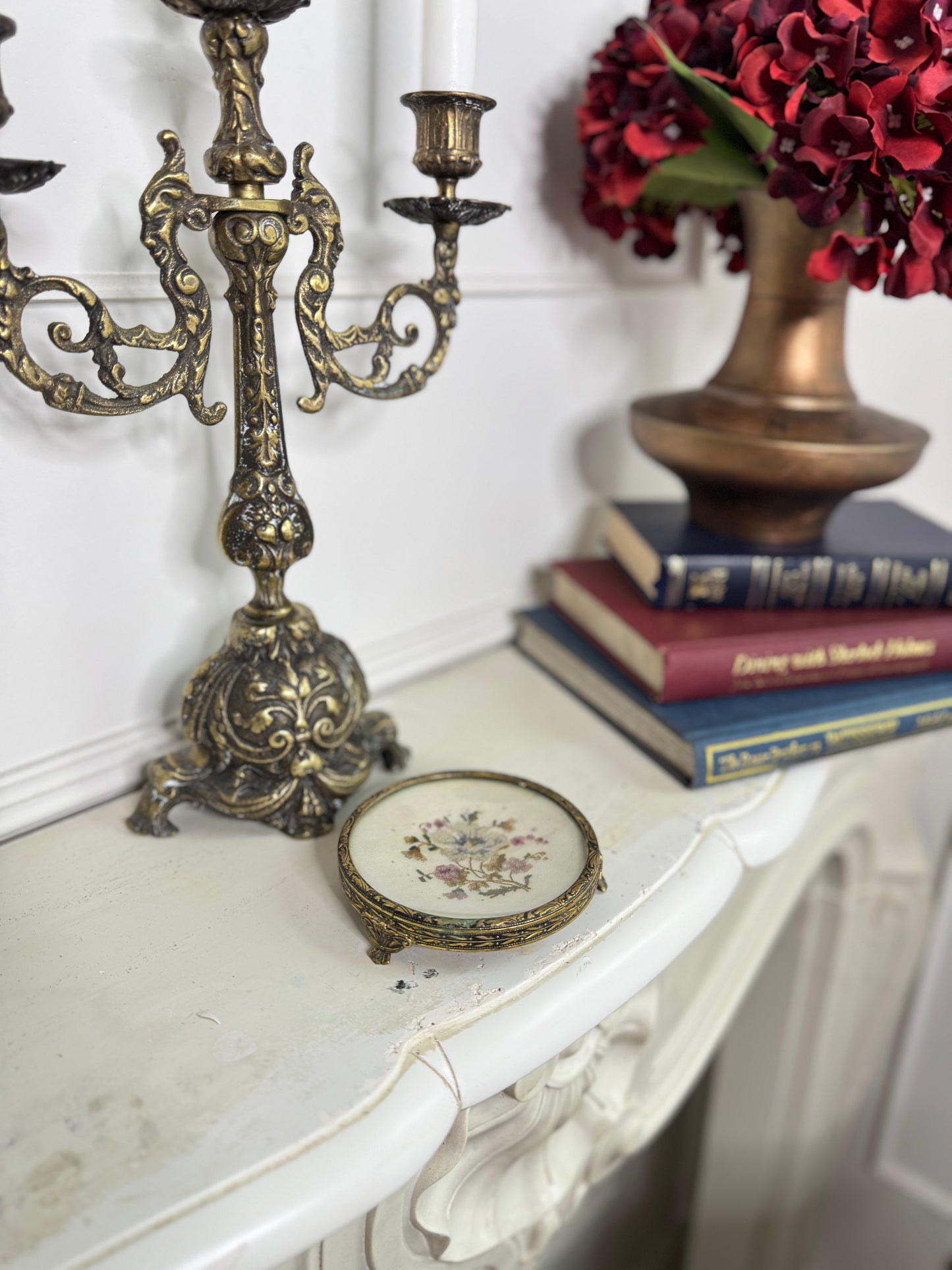 Antique Brass Jewellery Tray with Glass Top for Elegant Storage