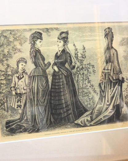 Pair of Antique French Fashion Engraved Newspaper Prints -Paris Couture Wall Art