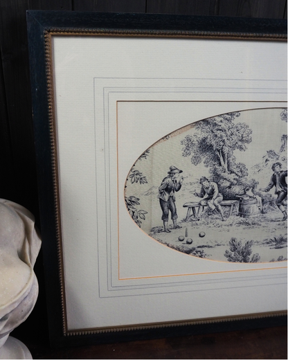 Pair of 19th Century French Toile de Jouy Framed Fabric Panels - Bobbin Frame
