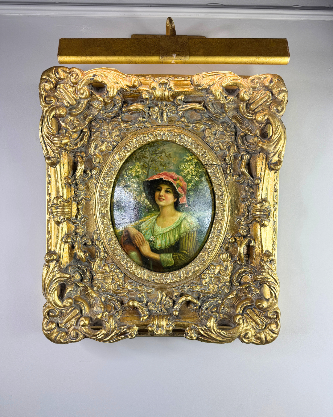 Antique 19th Century Oil Paintings – Rococo Gesso Frames, Convex Wood Panels