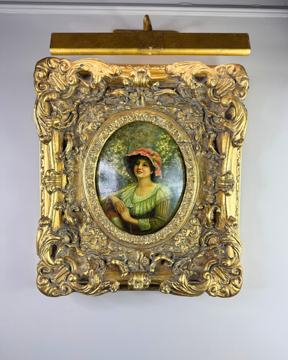 Antique 19th Century Oil Paintings – Rococo Gesso Frames, Convex Wood Panels